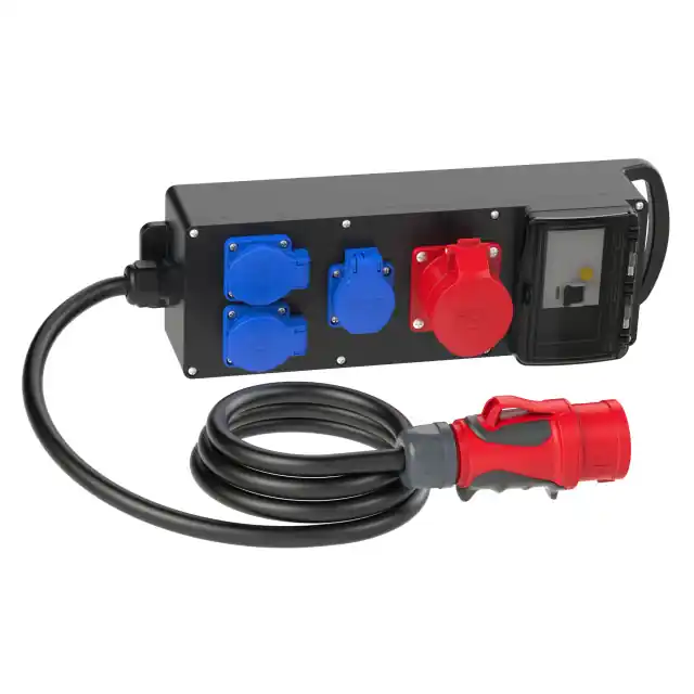 Versand Am Gleichen Tag PCE Steyregg mobiler Vollgummiverteiler 400 V mit 16 A Stecker (1x CEE-Steckdose, 3x Schuko-Steckdose)