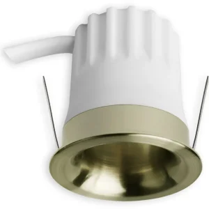 Schneller Versand ISOLED LED Einbaustrahler BACK32, messing geb., rund, 5W, CRI90, 2700K, rückversetzt, Honeycomb