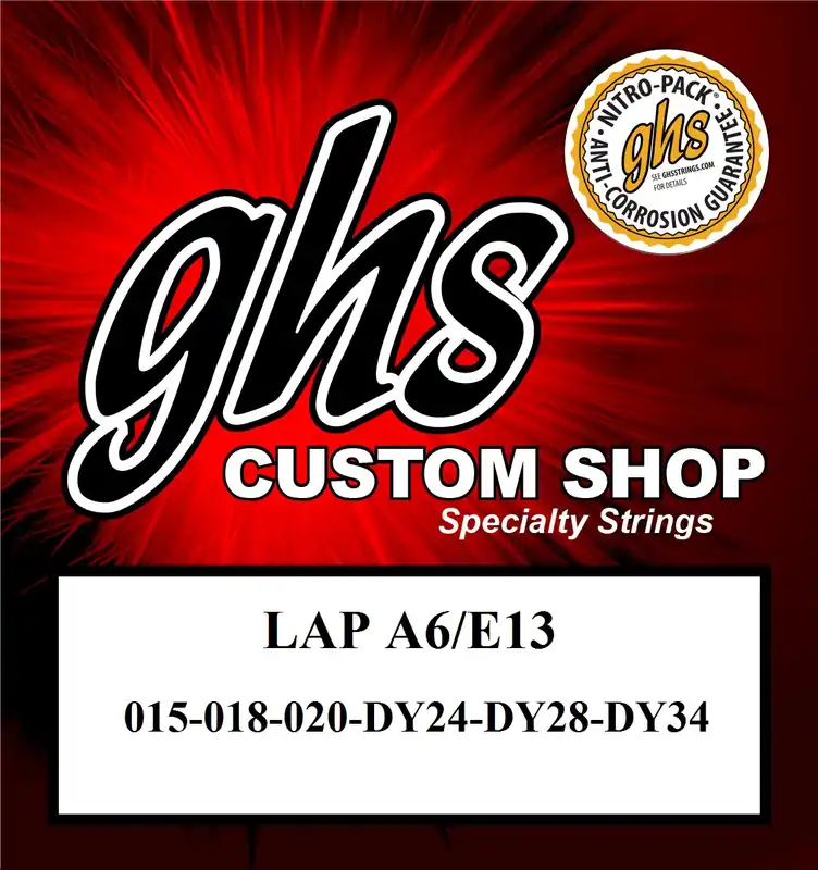 Rabatt GHS Strings Electric Lap Steel String Set (LAP-A6/E13), Nickel-Plated Steel - A6/E13 Tuning, 015-034
