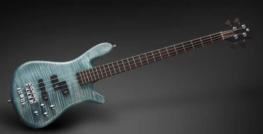 Kostenloser Rückversand Warwick Masterbuilt Streamer LX, 4-String - Bleached Turquoise Blue Transparent Satin