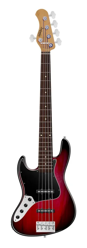 Zertifiziert Sadowsky MasterBuilt 20-Fret Ultra Vintage J/J Bass, Red Alder Body, Morado Fingerboard, 5-String, Lefthand - Burgundy Blackburst Transparent High Polish