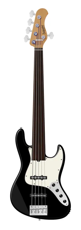 Begrenztes Angebot Sadowsky MasterBuilt 21-Fret Vintage J/J Bass, Red Alder Body, Tigerstripe Ebony Fingerboard, 5-String, Fretless - Solid Black Satin