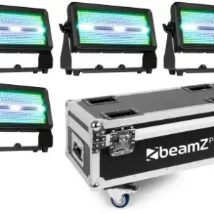 TOURSET: 4x BeamZPro "BS1100IP" LED RGB/CW IP65 Outdoor Strobe + Flightcase auf Rollen Must-Have