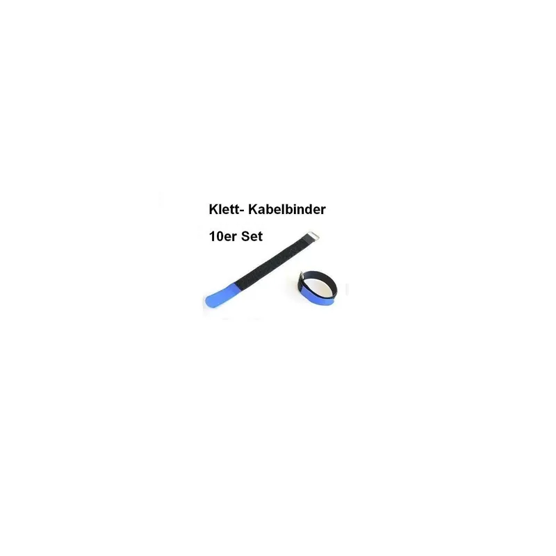 Markenprodukt 10er Set Klettband / Klettkabelbinder 30 x 2,0cm mit Metallöse - schwarz / blau