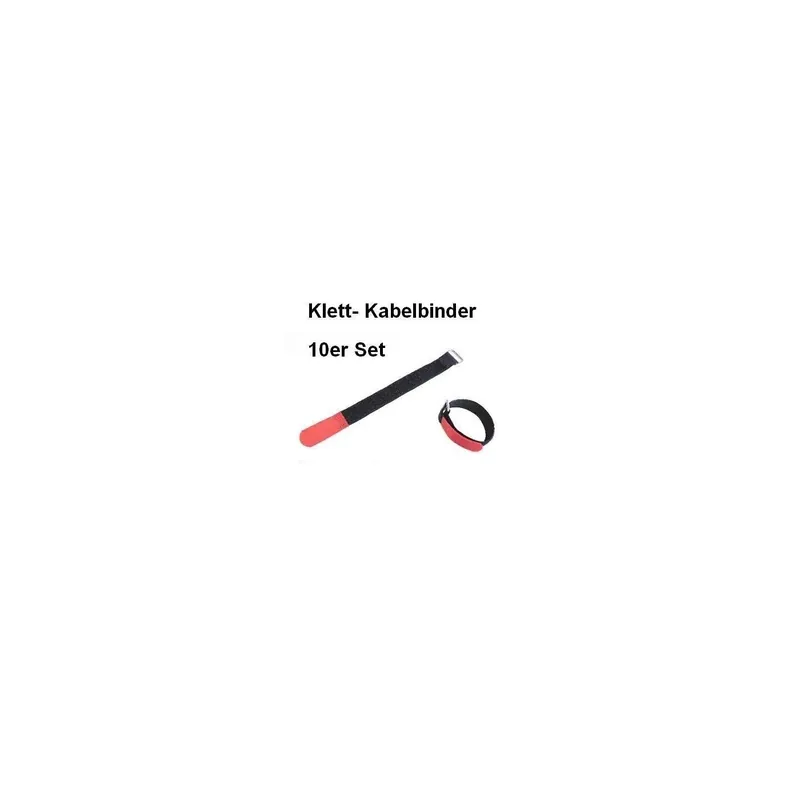 10er Set Klettband / Klettkabelbinder 30 x 2,5cm mit Metallöse - schwarz / rot Gratis Versand