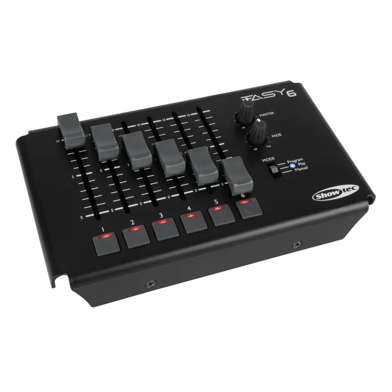 Begrenztes Angebot Showtec Easy 6 Mobile DMX-Controller mit 6 Fadern, 6 Tasten mit integrierten LEDs, einer Modus-Taste, einem Fade-Drehknopf und einem Master-Dimmer-Knopf